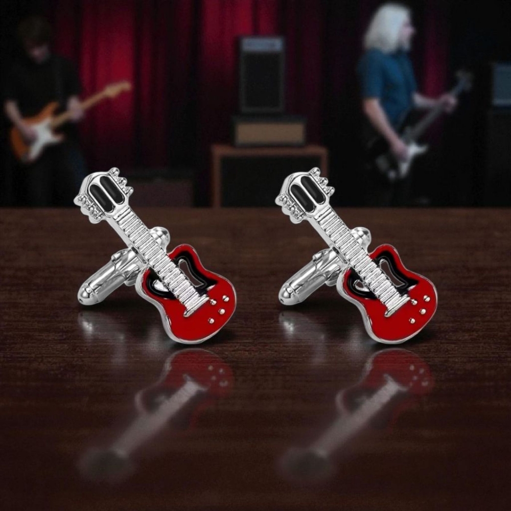 Red Guitar Cufflinks - Musical Cuff Links - Picture 3 of 5
